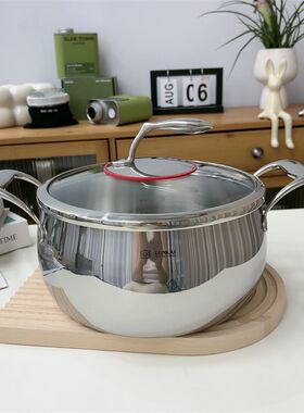加厚304不锈钢锁水汤锅炖煮无涂层高汤锅煲粥5L中式煲24cm