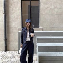 YOYOZIZHI 阿姆斯特丹美式复古牛仔套装裤女宽松原色牛仔短外套