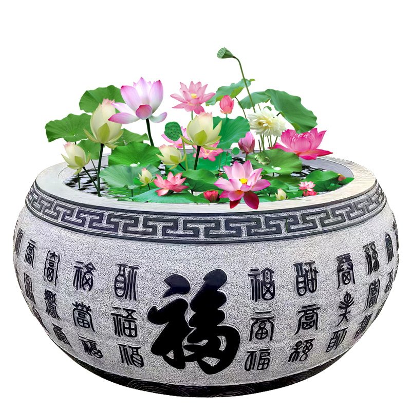 石雕鱼缸花盆庭缸荷花院青石仿古门水圆形门口前汉白玉大海缸定制