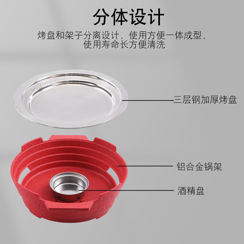 商加不锈钢干锅海鲜盘头龙虾鱼小锅酒精炉小火锅铝合金酒精用热炉
