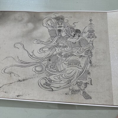 李公麟百佛来朝图复古书画工笔白描罗汉国画真迹微喷仿古手卷装饰