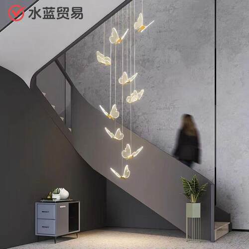 复式楼大吊灯室内轻奢餐厅别墅客厅创意蝴蝶豪华loft中空楼梯灯具