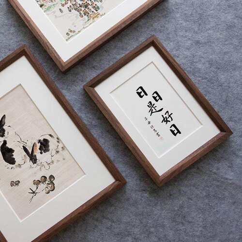 实木榫卯黑胡桃相框照片摆台6 7 8寸新中式相框画框挂墙厂家