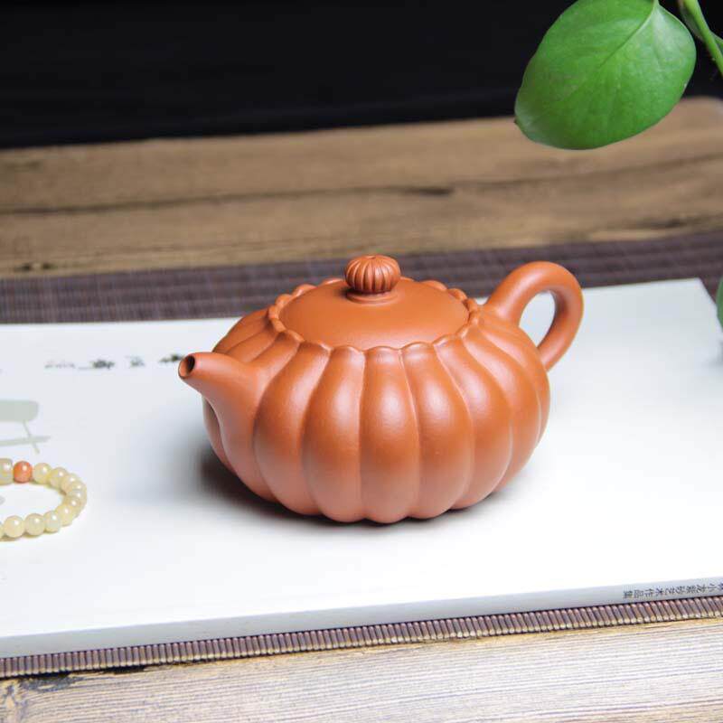 宜兴名家原矿筋纹紫砂壶菊蕾壶纯手工朱泥手把壶家用茶壶泡茶茶具