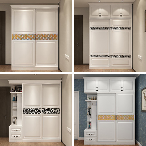 整体衣柜定制推拉门白色简约欧式模压移门衣橱组合多功能通顶衣柜