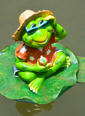 浮水爱看书青蛙漂浮摆件庭院假山喷泉鱼缸造景花园池塘装饰工艺品