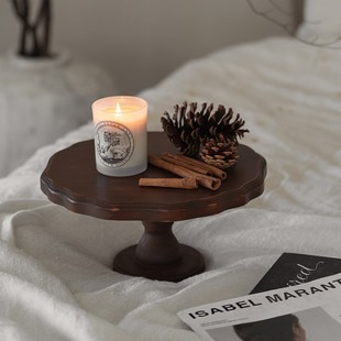 润家家居法式实木托盘中古风木质高脚水果盘香薰盘装饰置物甜品盘