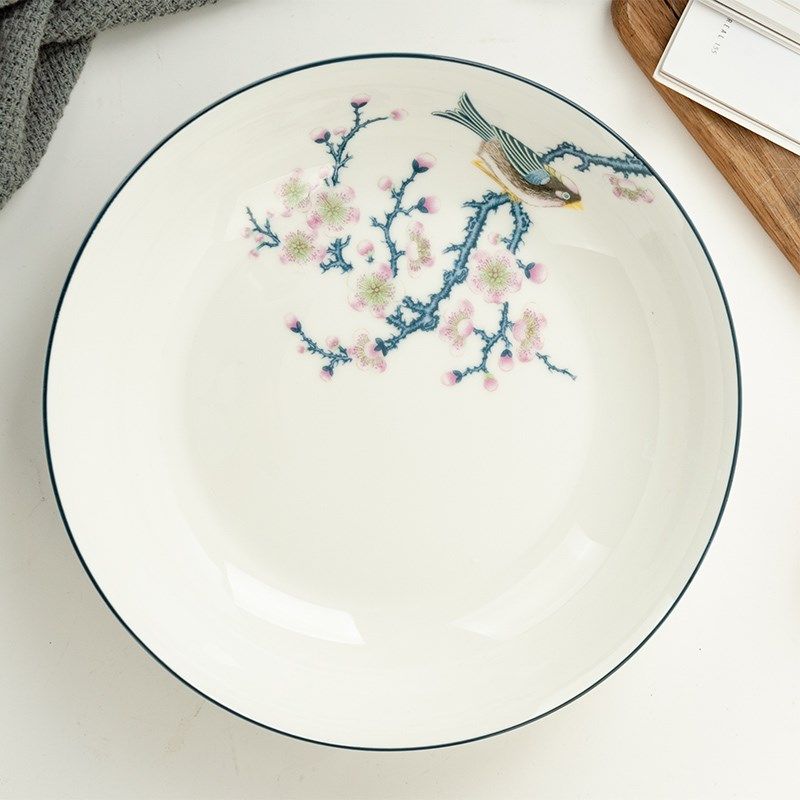 简约家用欧式9英寸大菜盘创意大号骨瓷盘9寸深盘汤盘饭盘早餐盘