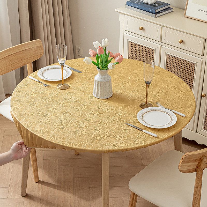 圆桌套罩松紧全包桌布防水防油防烫免洗家用PU圆形餐桌台布转盘套