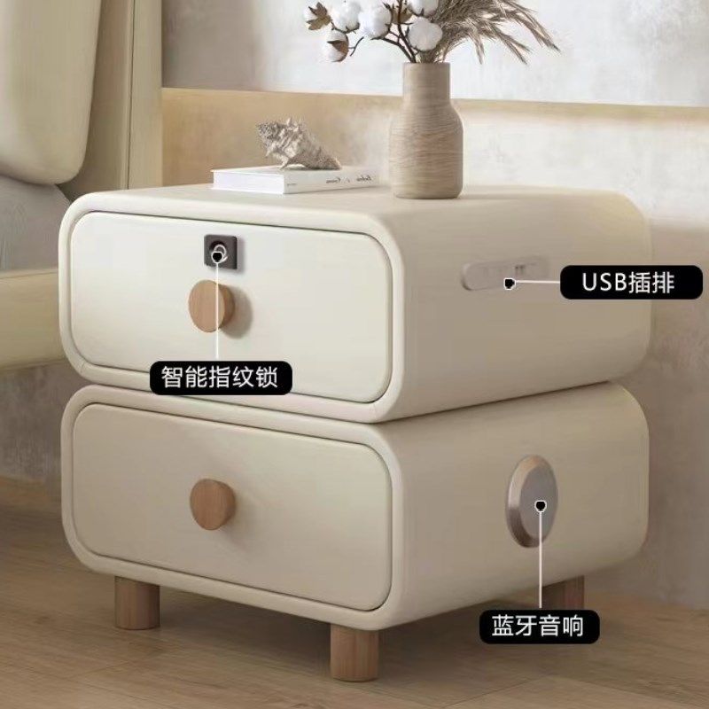 智能床头柜充电多功能密码指纹解锁简约现代保险柜实木卧室床边柜