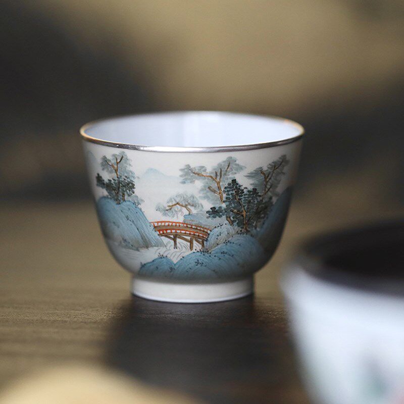 弥云斋陶瓷茶杯礼盒装手绘青花高端大容量主人杯弥云斋杯中式斗彩