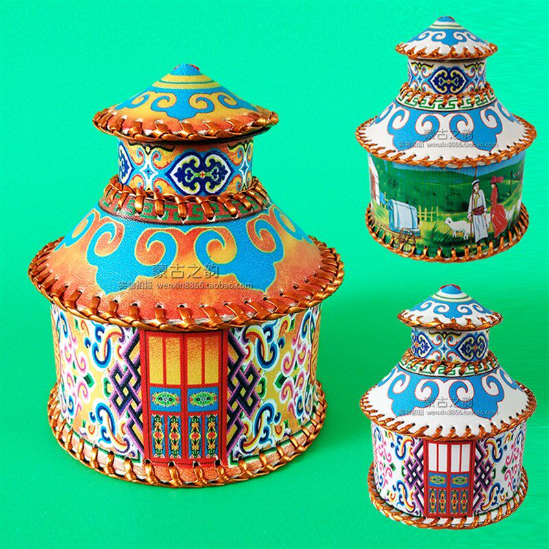 蒙古族特色牙签筒 蒙古包造型按压式牙签盒 蒙餐餐具民族风工艺品