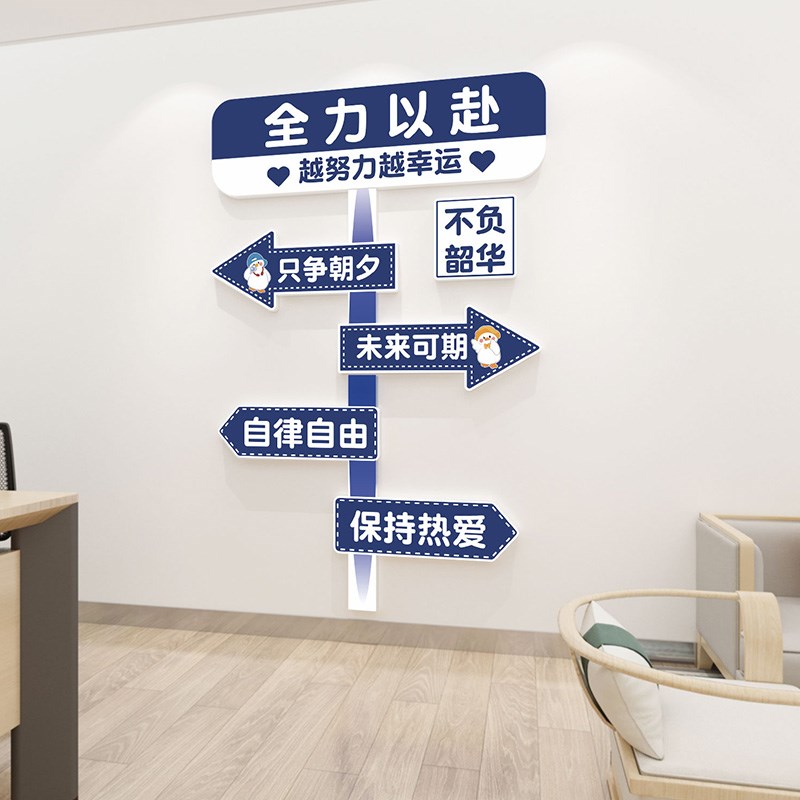 公司会议室创意路牌贴纸企业文化背景墙3d立体墙贴办公室墙面装饰