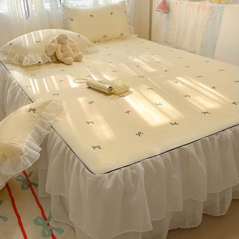 夏季冰丝凉席三件套床裙款2025新款公主风可机洗凉感空调软席子,床上用品,冰丝席,淘宝优惠券,粉丝福利购,淘宝优惠卷