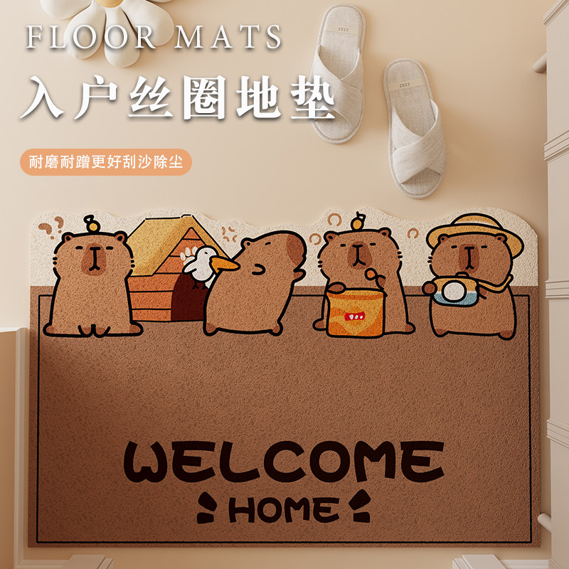 卡皮巴拉入户门地垫卡通可爱大门口丝圈地毯门厅防滑垫玄关换鞋垫