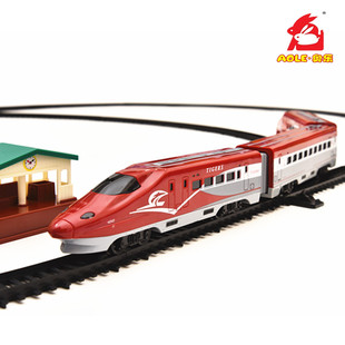 红色和谐号轨道火车欧洲之星电动高铁声光动车组儿童益智拼搭玩具