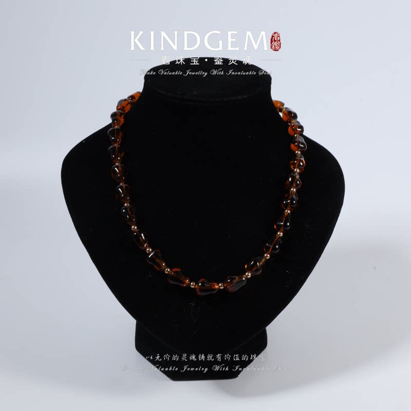 KINDGEM石串珠项链轻奢锁骨链琥珀色颈链女C-45141(45+5cm)