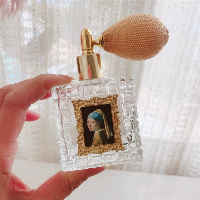 法式古董油画香水瓶 36ML分装瓶 气囊香水瓶 水晶玻璃 闺房摆件