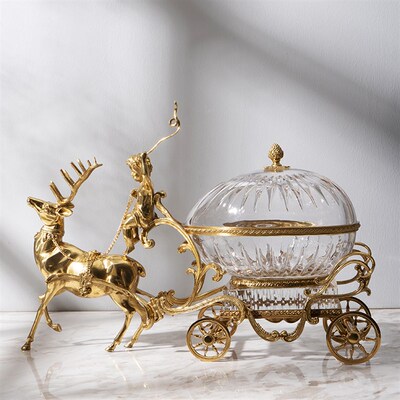 欧式透明水晶玻璃鹿拉车糖果盒摆件 高档奢华客厅玄关壁炉工艺品