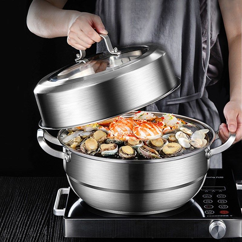 蒸锅304不锈钢家用煲汤锅加厚海鲜桑拿锅蒸汽火锅锅燃气灶蒸煮锅