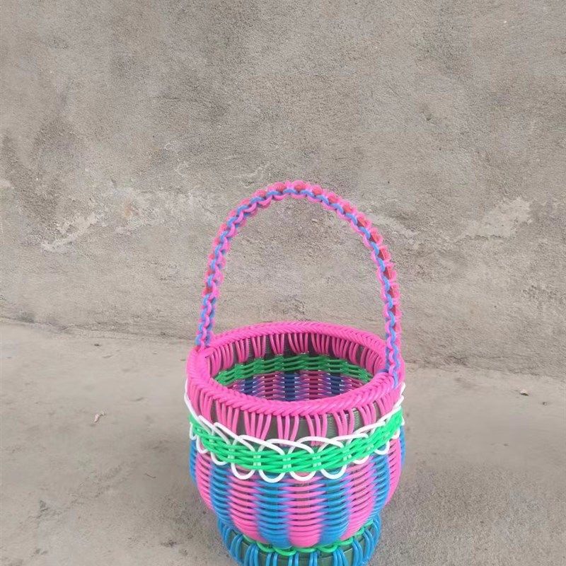 纯手工编织蓝子编织花篮手提藤篮买菜篮水果盘塑料大号中式藤条