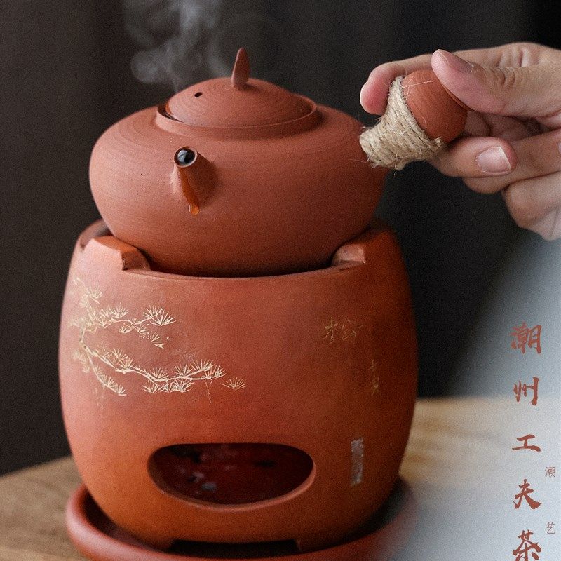 童文宋副榜炉 苍松小鼓炉 雕刻红泥炭炉 砂铫小号炉子工夫火碳烤