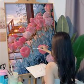 郁金香数字油画手工diy填充涂色画手绘丙烯肌理画油彩画装 饰画