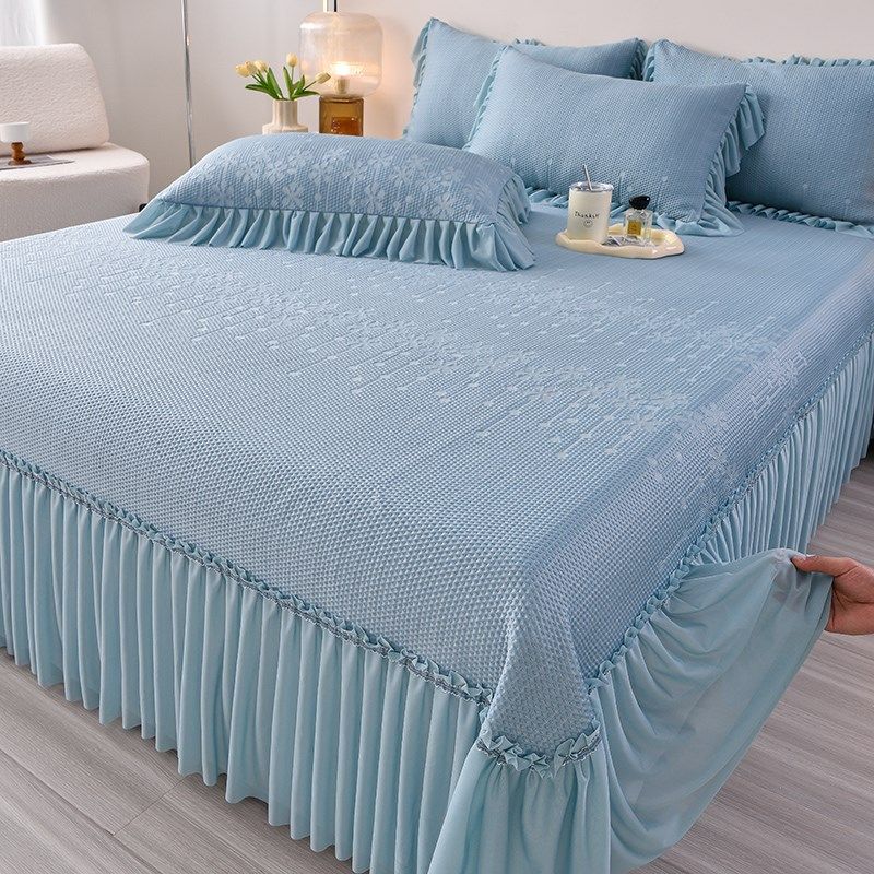 2025新款凉感冰丝豆豆凉席三件套床裙款床罩夏季空调席软垫席夏天,床上用品,冰丝席,淘宝优惠券,粉丝福利购,淘宝优惠卷