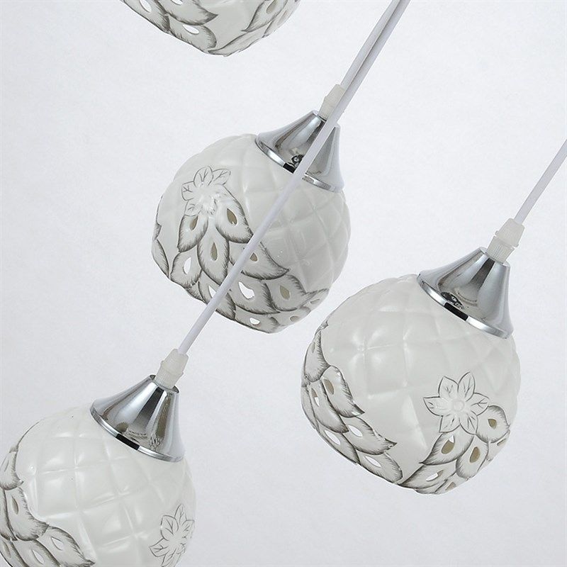 描花陶瓷吊灯餐厅灯简约三头四头饭厅灯田园中式禅意灯具创意