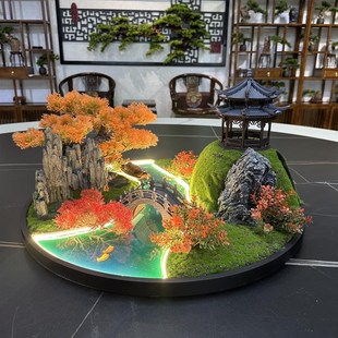 餐桌中间摆花喷雾化流水灯光遥控桌摆转盘花摆圆桌芯装 饰盆景花瓶