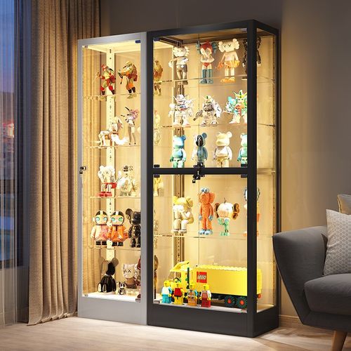手办柜家用展示柜带灯玻璃柜防尘收纳架子酒柜玩具模型带锁陈列柜