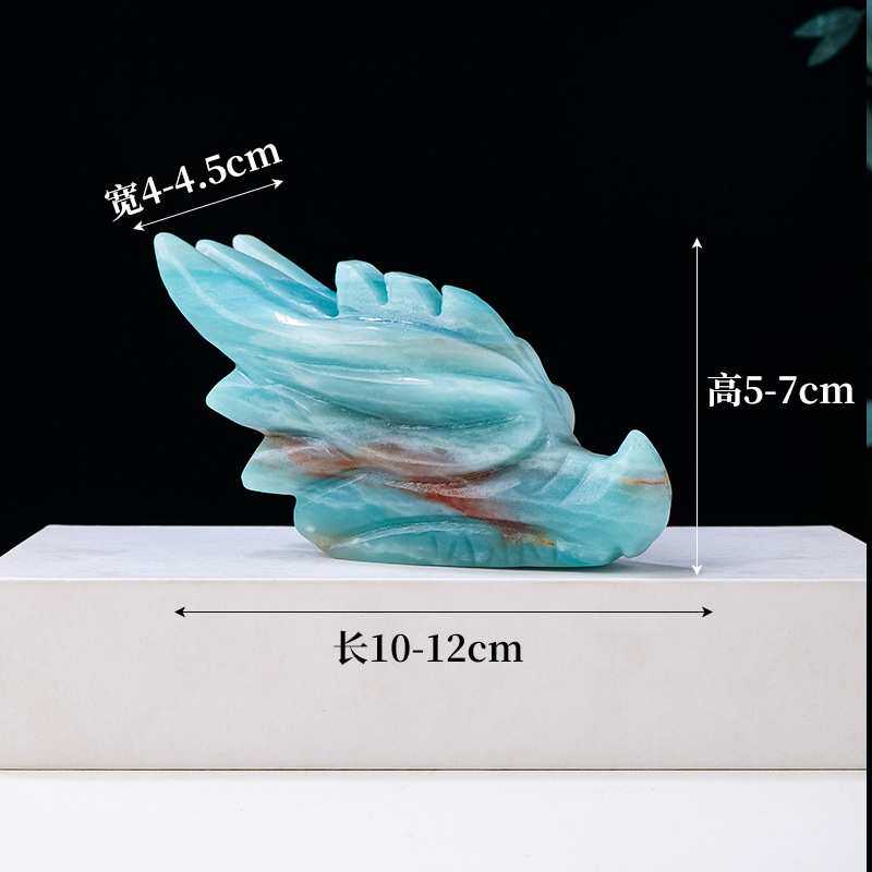 天然水晶天空蓝天河石龙头雕刻件 原石手工打磨桌面装饰风水摆件