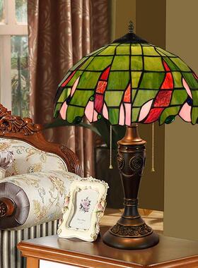 40CM欧琈蒂凡尼绿色田园复古装饰40CM彩色玻璃客厅卧室床头台灯