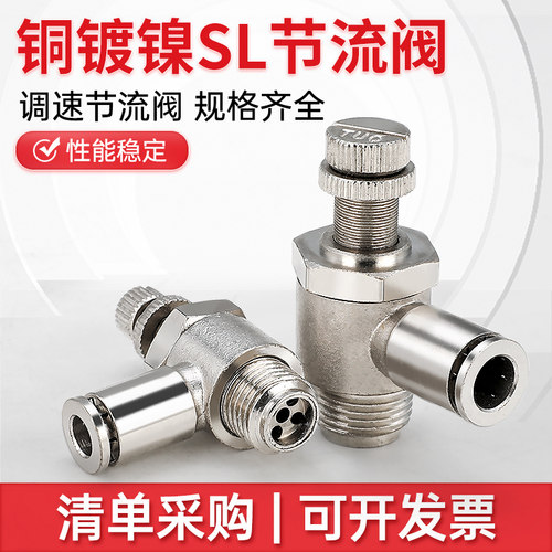 全铜镀镍气缸单向调速节流阀可调气管快插接头排气SL4/6/8/10/12