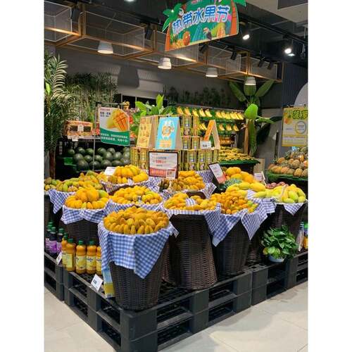 热卖超市水果堆头篮蔬菜展示篮竹干货零食筐藤编水果货架圆形梯形