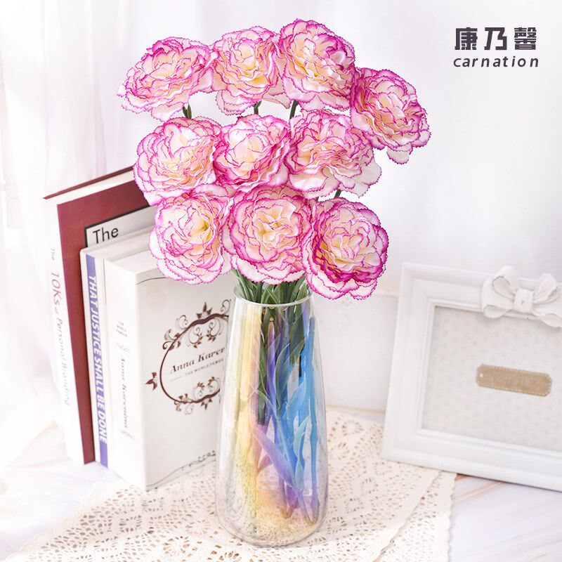 康乃馨仿真花束母亲节假花绢花干花艺客厅摆设餐桌摆件塑料装饰花
