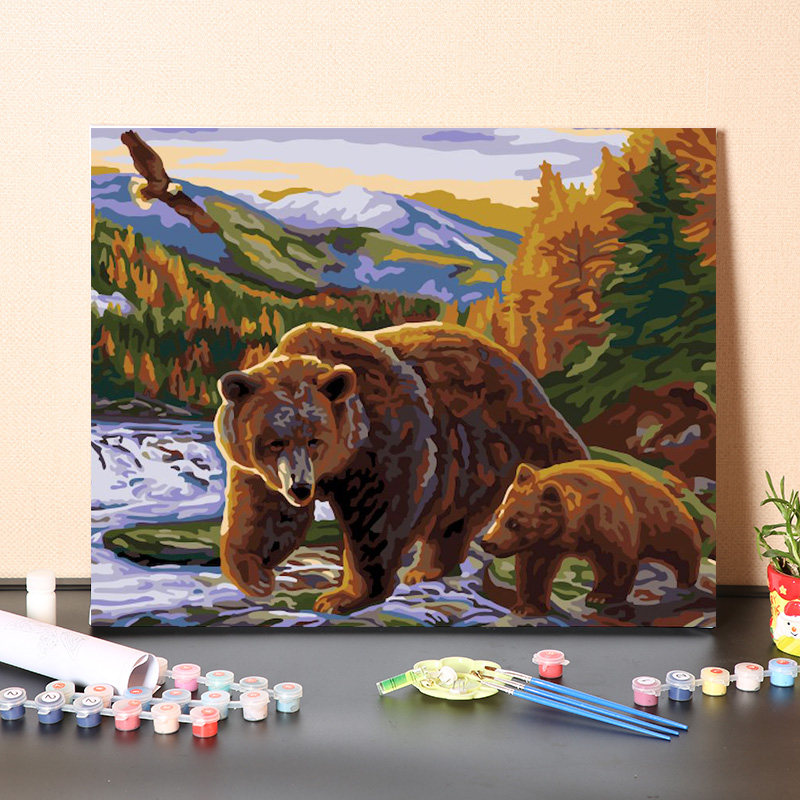 数字油画diy填充动物大黑棕熊客厅装饰画手绘减压手工填色油彩画,家居饰品,DIY/数字油画,淘宝优惠券,粉丝福利购,淘宝优惠卷