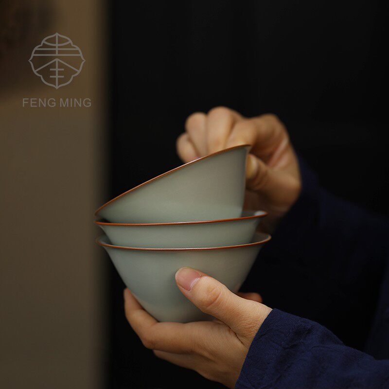 奉茗天青汝窑斗笠杯主人杯茶杯陶瓷功夫茶杯手工汝瓷开片品茗茶盏