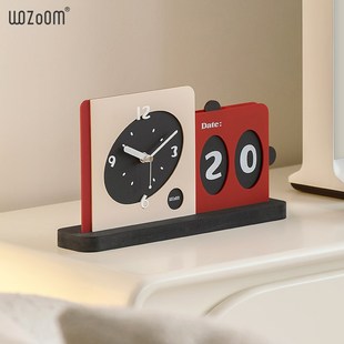 WOZOOM屋准现代简约座钟家居饰品台式 客厅高级感日历办公桌面摆件