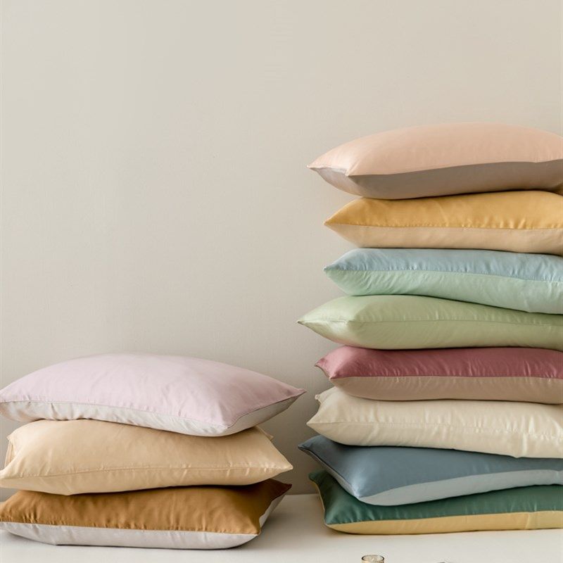 60S天丝枕套48cmx74cm单个一对拍2奥地利兰精天丝素色双拼夏季凉