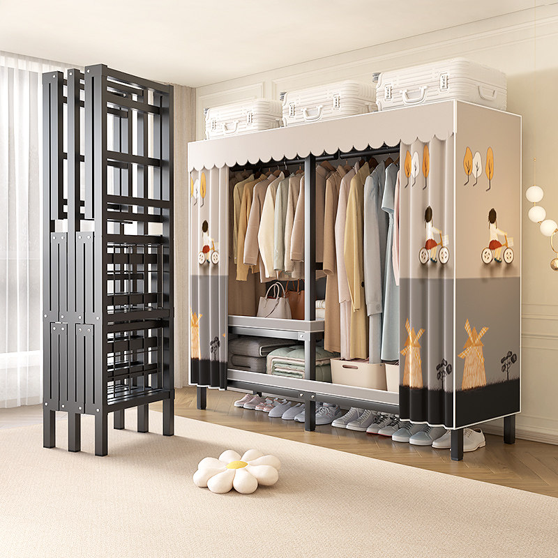 简易免安装折叠衣柜卧室家用出租房布衣柜结实耐用加粗加厚全钢架