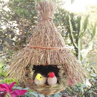 草编鸟巢 中号鸟窝鸟笼 小鸟保暖窝仓鼠窝用品花园别墅天花顶装饰