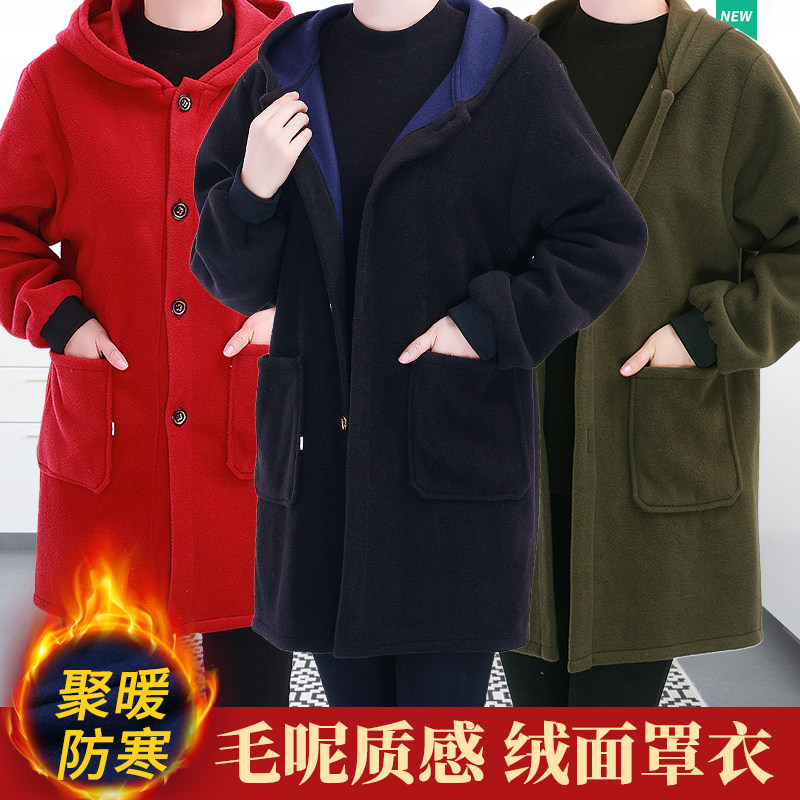 秋冬绒面保暖罩衣加绒防尘外套大人有袖围裙男女工作服加厚护衣