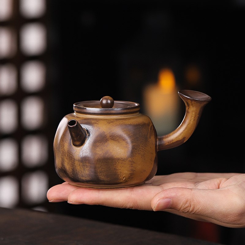 酱釉柴烧小茶壶半手工小品壶复古泡茶壶小容量单壶个人家用泡茶壶