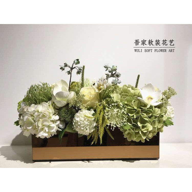 长条桌会议桌仿真花艺套餐 售楼部样板间餐桌玄关软装花艺摆件
