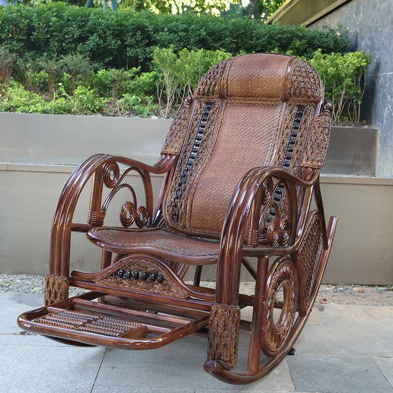 庭院天然编藤椅新中式真藤成人逍遥椅躺椅阳台午休老人护腰摇摇椅