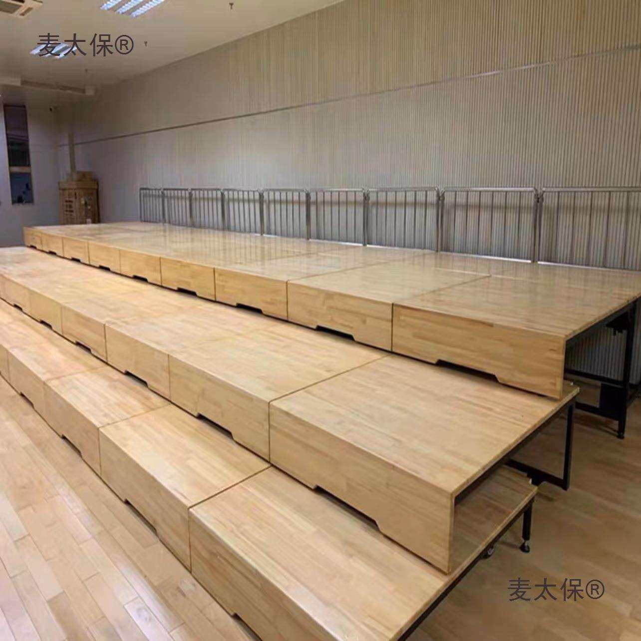 乐合唱台指挥台实木台阶可移动折叠推拉伸缩三层合唱台演垒麦太保
