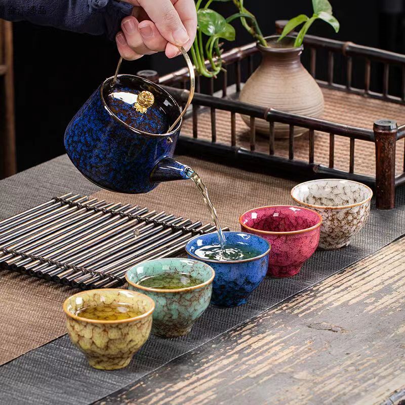 窑变五行杯茶具套装茶壶家用泡茶器陶瓷杯礼盒装高档实用礼品