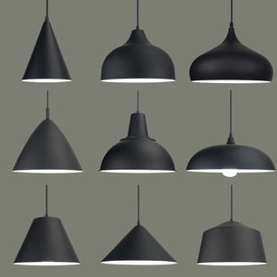 简约复古工业风格 网咖奶茶店火锅店黑色锅盖小吊灯 餐厅工程灯个性