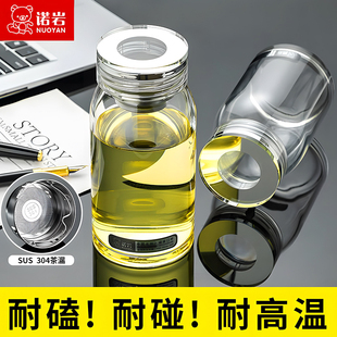 诺岩大肚玻璃杯2024新款男女泡茶水杯茶水分离大容量车载夏季茶杯